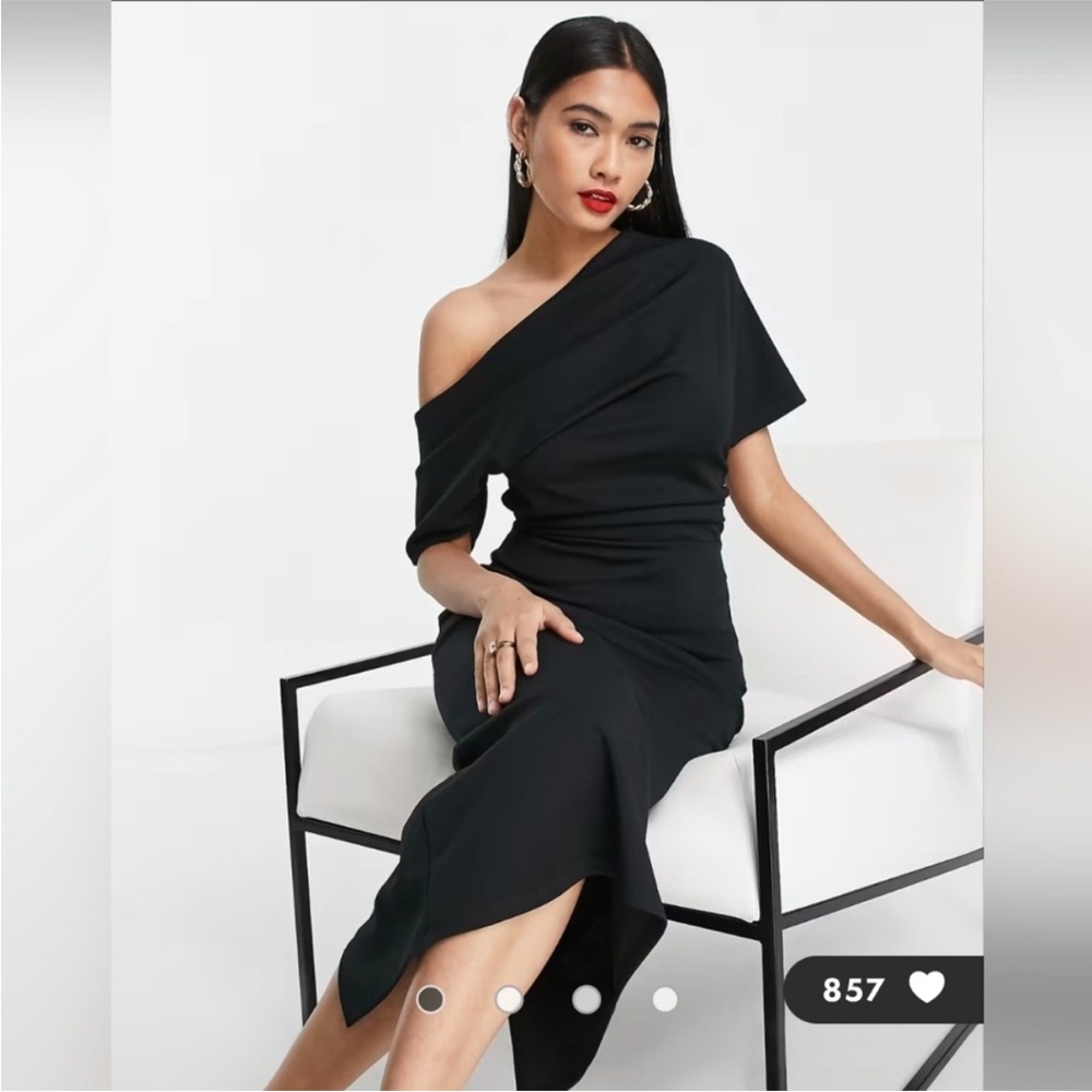 ASOS Black One-Shoulder Midi Dress Size 10 ECU Worn Once